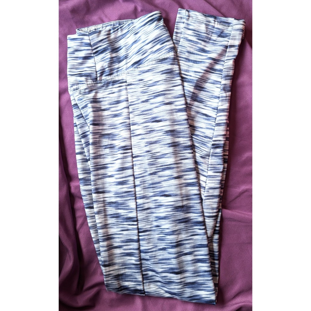 Zone Pro ActiveWear L Stretch Leggings High Waist Cell Phone Pocket Blue Stripe